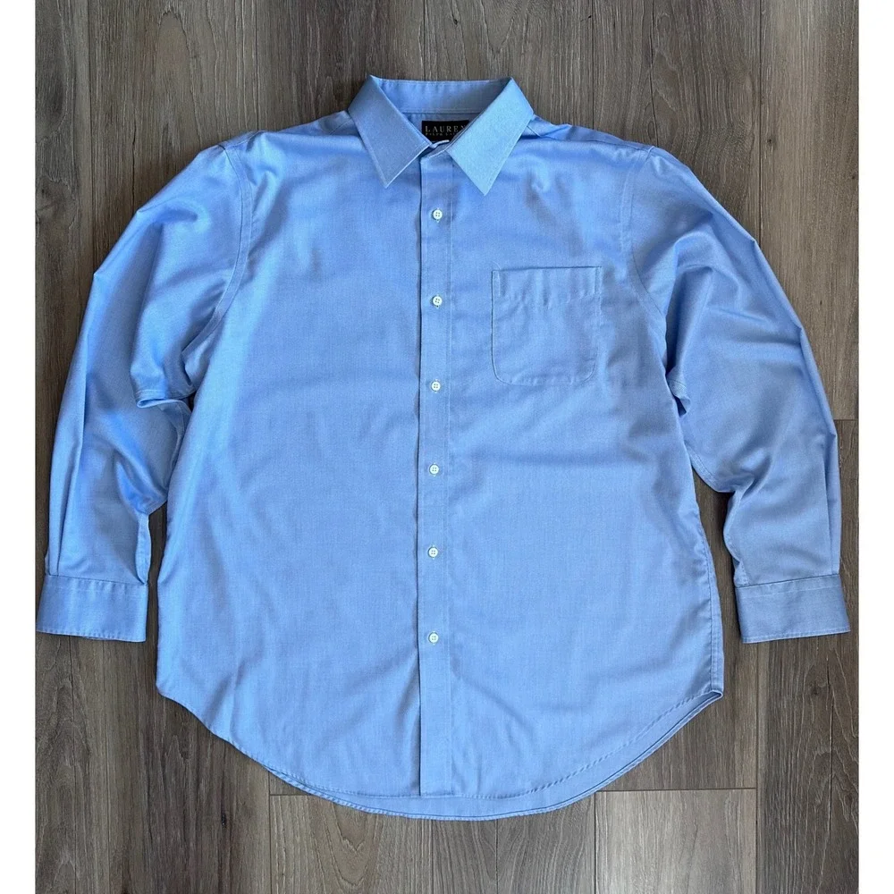 Lauren Ralph Lauren Mens Dress Shirt Light Blue Non Iron 17.5 34/35 Cotton Twill